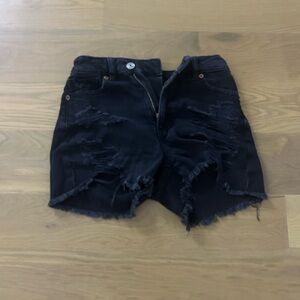 AMERICAN EAGLE Distressed Black Denim Shorts